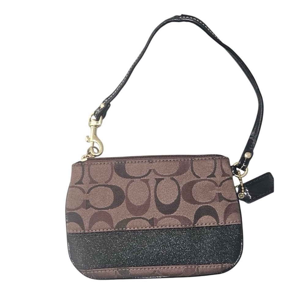 Coach Signature Brown & Black Wristlet With Hangtag - Picture 6 of 10